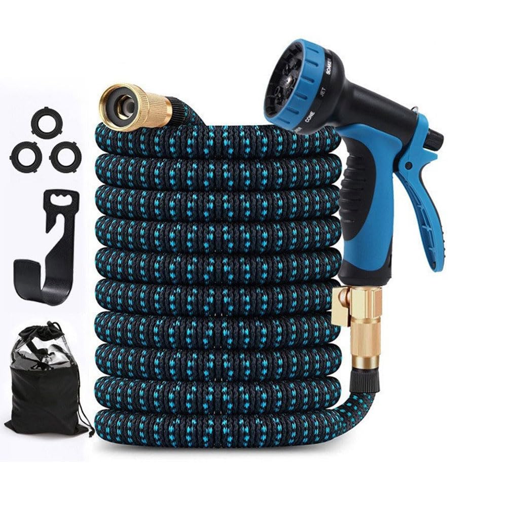 COOLBABY 75ft Expandable Garden Hose with 10 Function Nozzle,Leakproof Retractable Garden hose for Car Washing Garden Plants Watering Pets Shower Floor Cleaning,Black&Blue