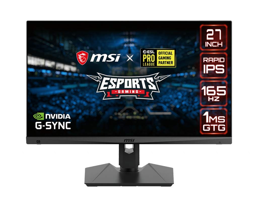 MSIQHD Rapid-IPS Gaming Non-Glare Super Narrow Bezel 1ms 2560 x 1440 165Hz Refresh Rate Adjustable Arm G-Sync Compatible 27” Gaming Monitor (Optix MAG274QRF), Black