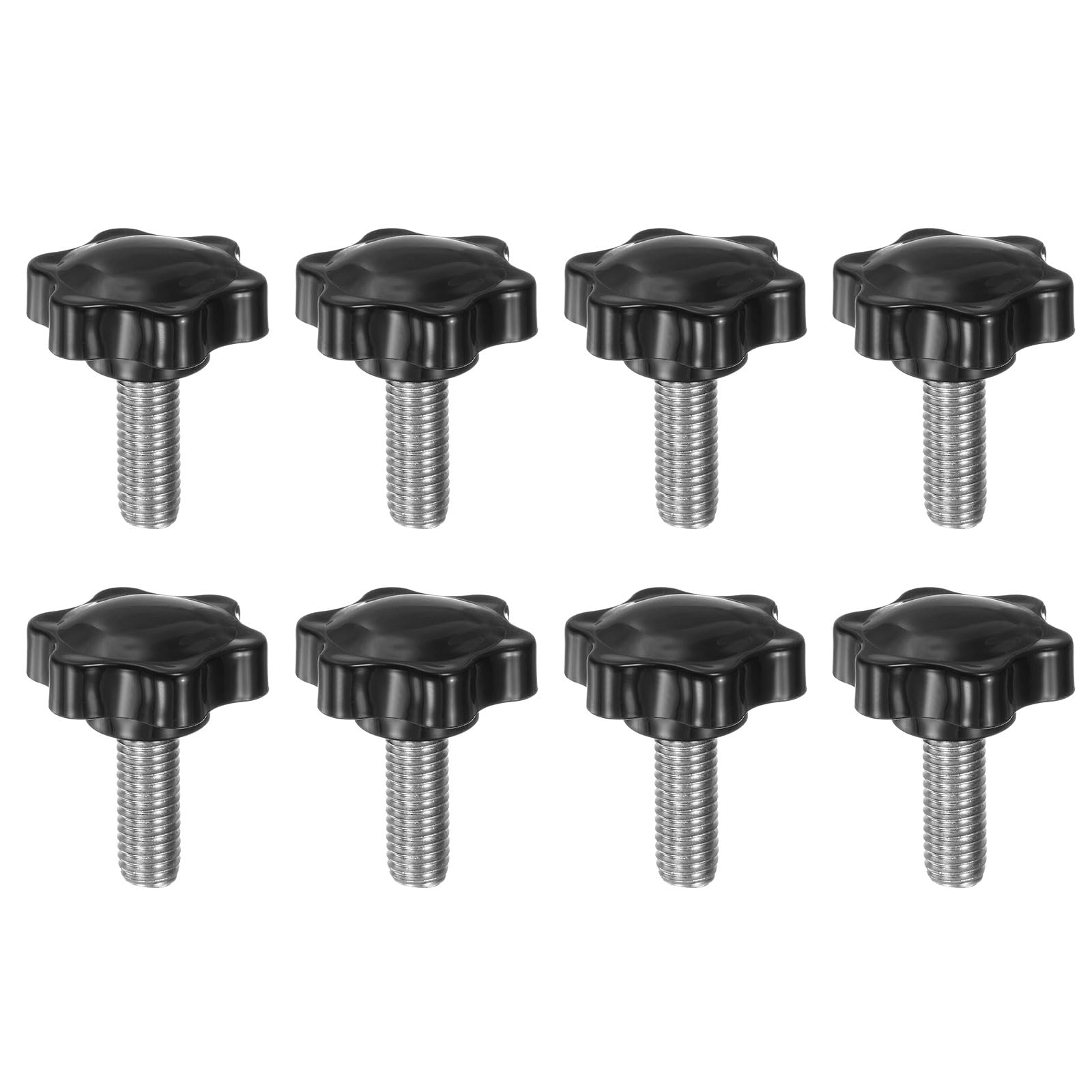 sourcing map 8pcs Star Knobs M10 x 25mm 304 Stainless Steel Threaded Stud 38mm Plastic 6-Star Head Hand Tightening Thumb Screw Clamping Jig Knob Handle, Black