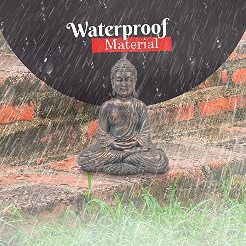 Sitting Buddha Garden Ornament Outdoor Statue Indoor Home Decor Stone Effect Figurine Table top Thai Meditating Décor Zen Weather Resistant Bronzed Effect 24cm Tall