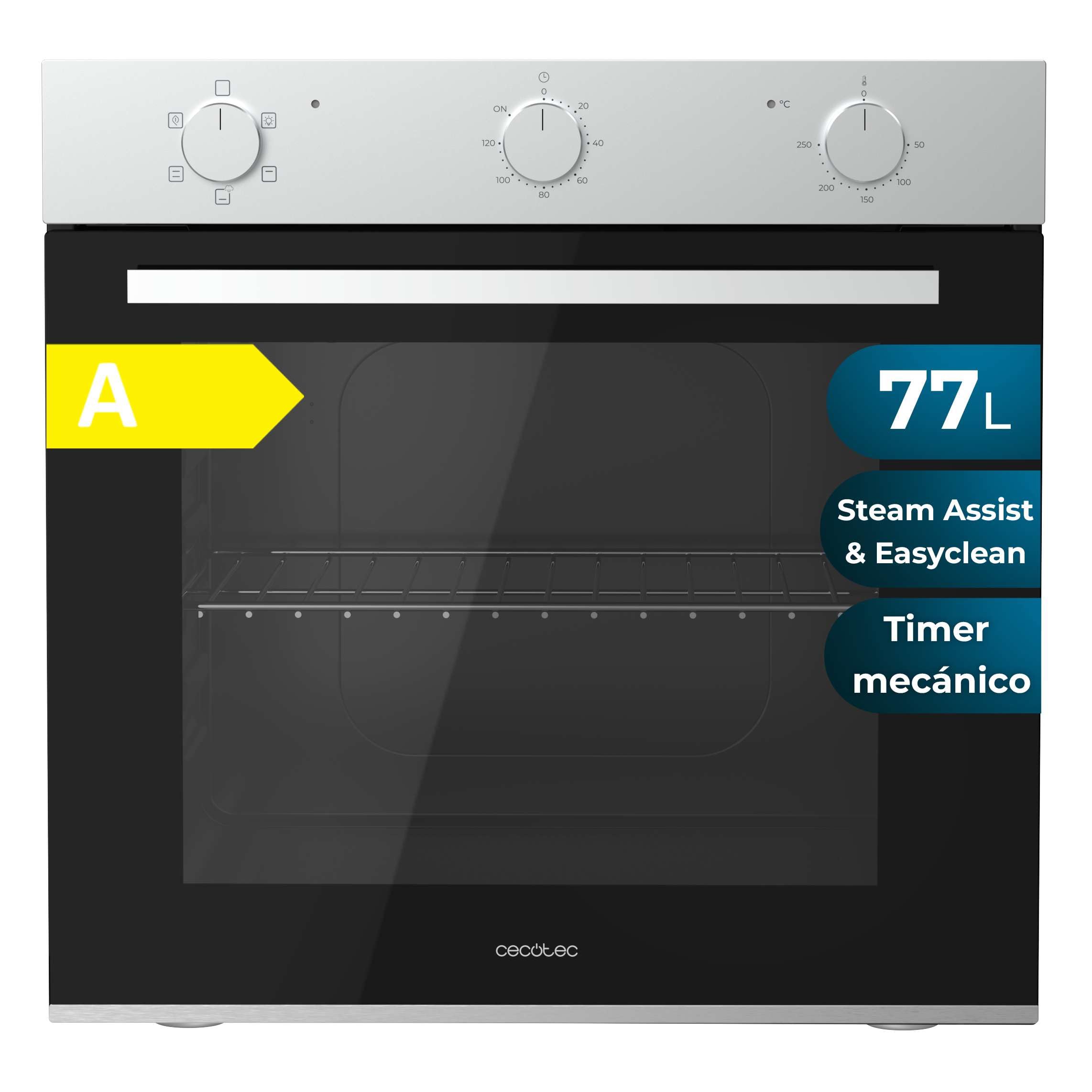 Cecotec Horno Integrable 77L Bolero Hexa C126001 Line Time A | 2800W, Convencional, 5 Funciones, Bajo Consumo, Funciones con Vapor Steam Assist y Steam EasyClean