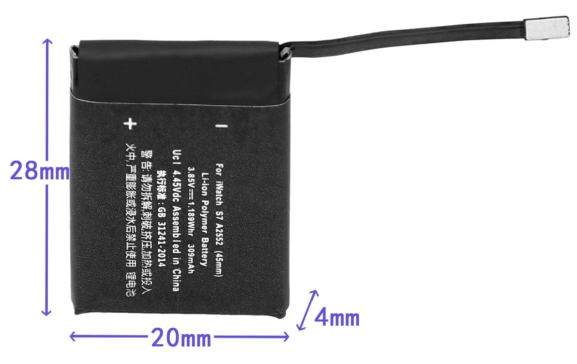 Batteria A2552 compatibile con Apple iWatch Watch Series 7 S7 45 mm A2477 A2478 GPS/GPS + Cellular ricaricabile agli ioni di litio batteria 3,85 V 309 mAh (S7-45 mm-A2552)