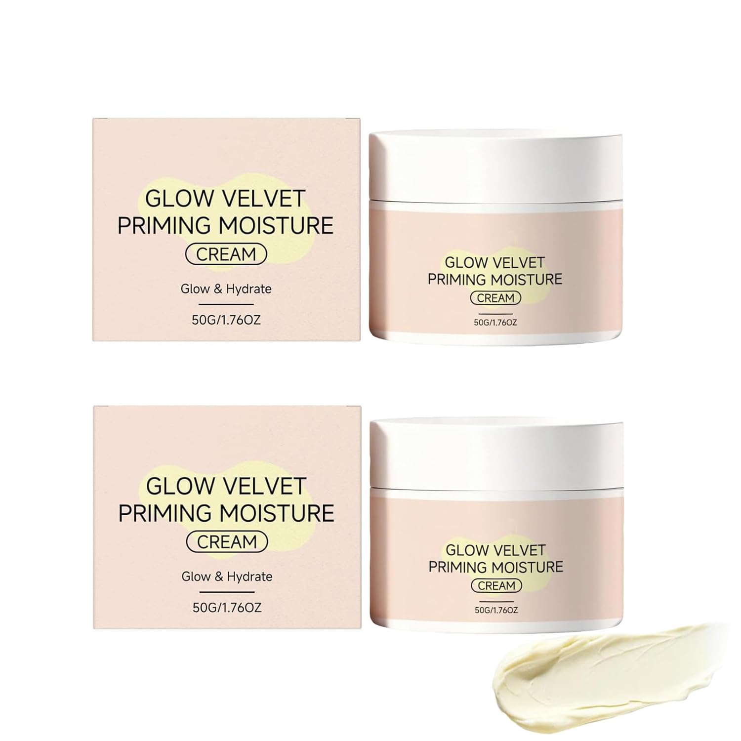 Glow Velvet Priming Moisture Cream - Pore Blurring and Makeup Gripping Primer, Velvety Smooth Base Makeup, Hydrating Face Primer for All Skin Types (2pcs)