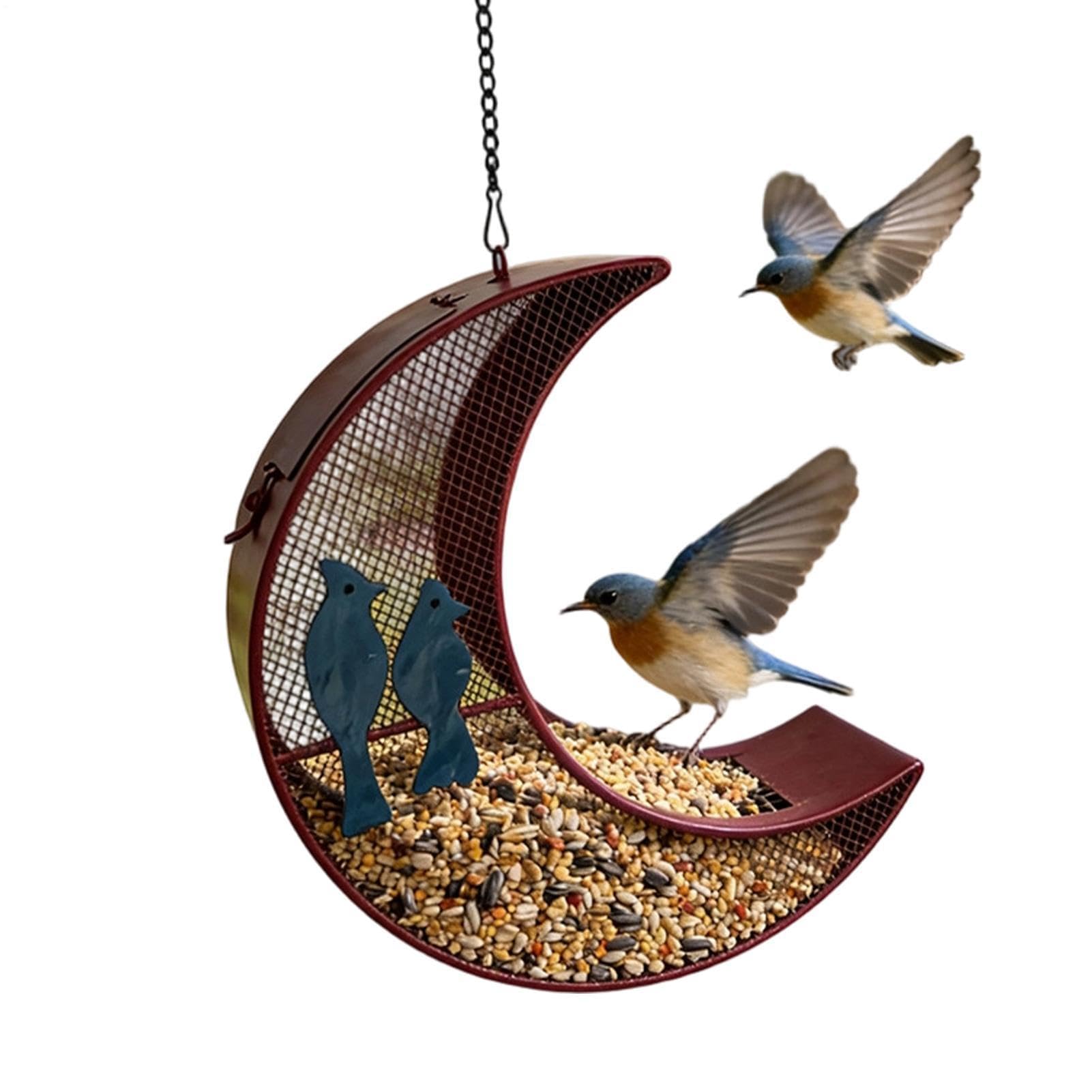 Piccola mangiatoia per uccelli, resistente, decorazione da giardino a forma di luna, per esterni, per casa, giardino, cortile, patio, prato, balcone, terrazza, recinto, albero, parco