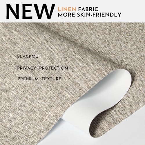 Image of Persilux Blackout Roller Shades for Window Blinds,Cordless,Linen Fabric,Thermal Insulated Fabric UV Protection Shades for Home,Office,Bedroom,Door,Blackout-Light Brown,36 inch W X 72 inch H