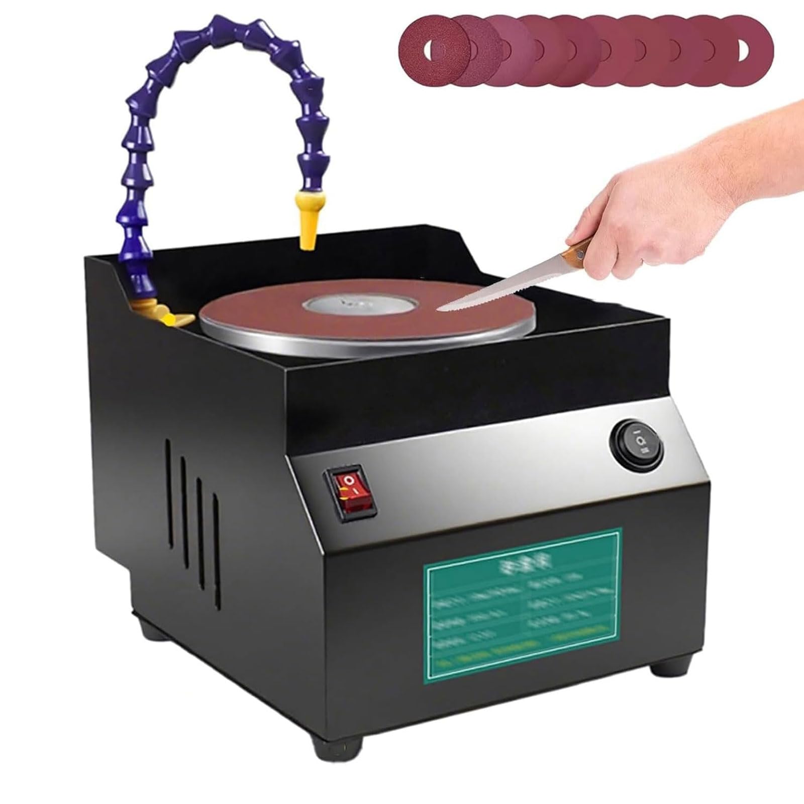 BDJSN Wet Bench Sander, Electric Knife Sharpener Tool with 7-Speed Control, Max 3350 RPM, Wet & Dry Grinder with 10 Sandpapers for Knives, Scissors, Metal & Woodworking