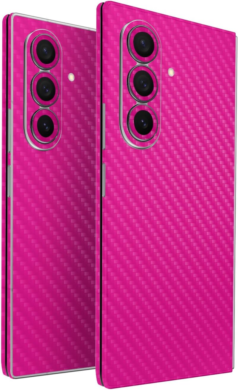 2 Pack of Phone Skins for Samsung Galaxy Z Fold 7 - Solid Hot Pink| Protective Vinyl Covers | Textured Carbon Fiber Finish | Made in The USA by MightySkins