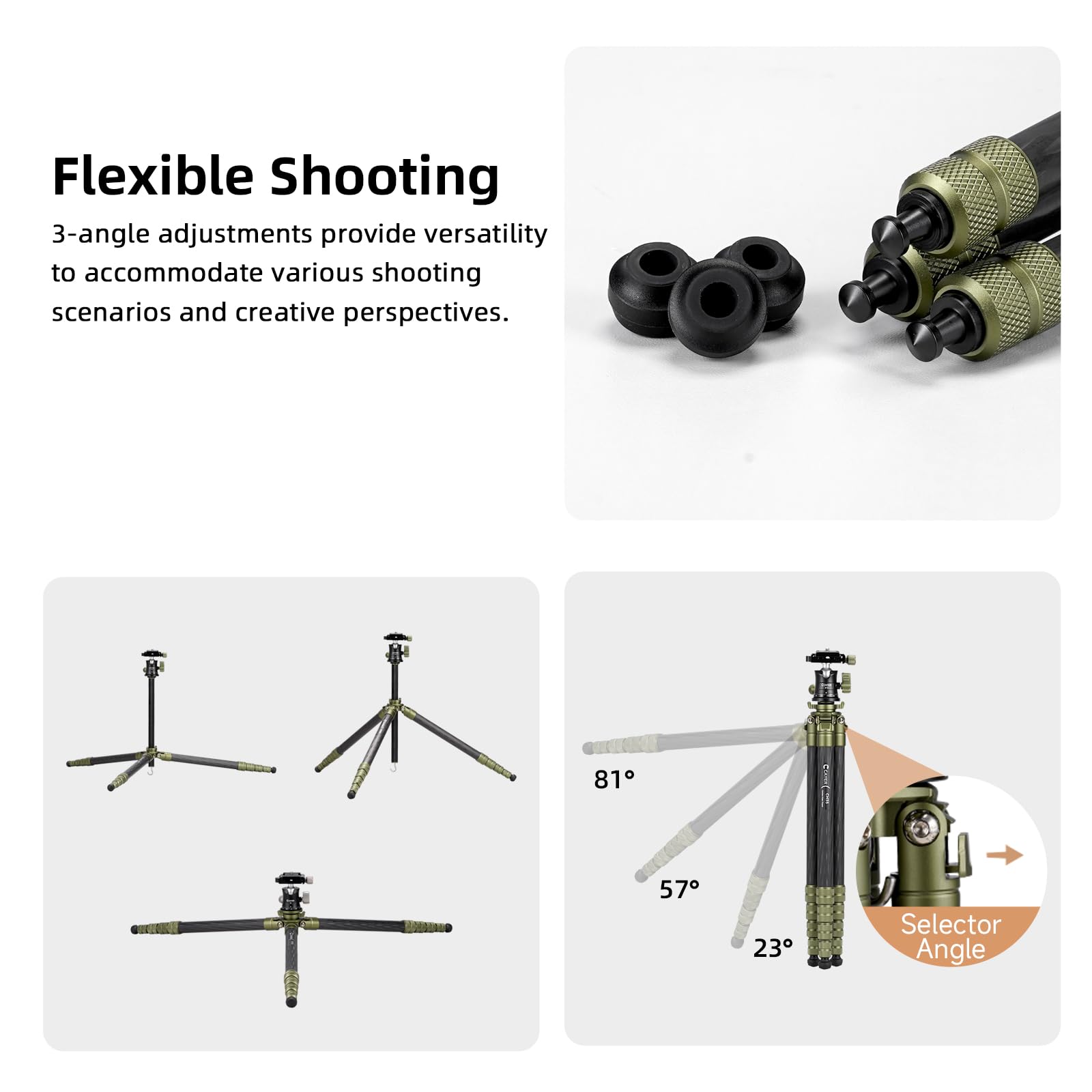 Cayer CH35 Treppiede da Viaggio con Testa Sferica, Treppiede Compatto in Fibra di Carbonio, Altezza 136 cm, Carico Max 8 kg (17.6 lbs) per Fotocamere Mirrorless, Videocamere, Smartphone e Webcam
