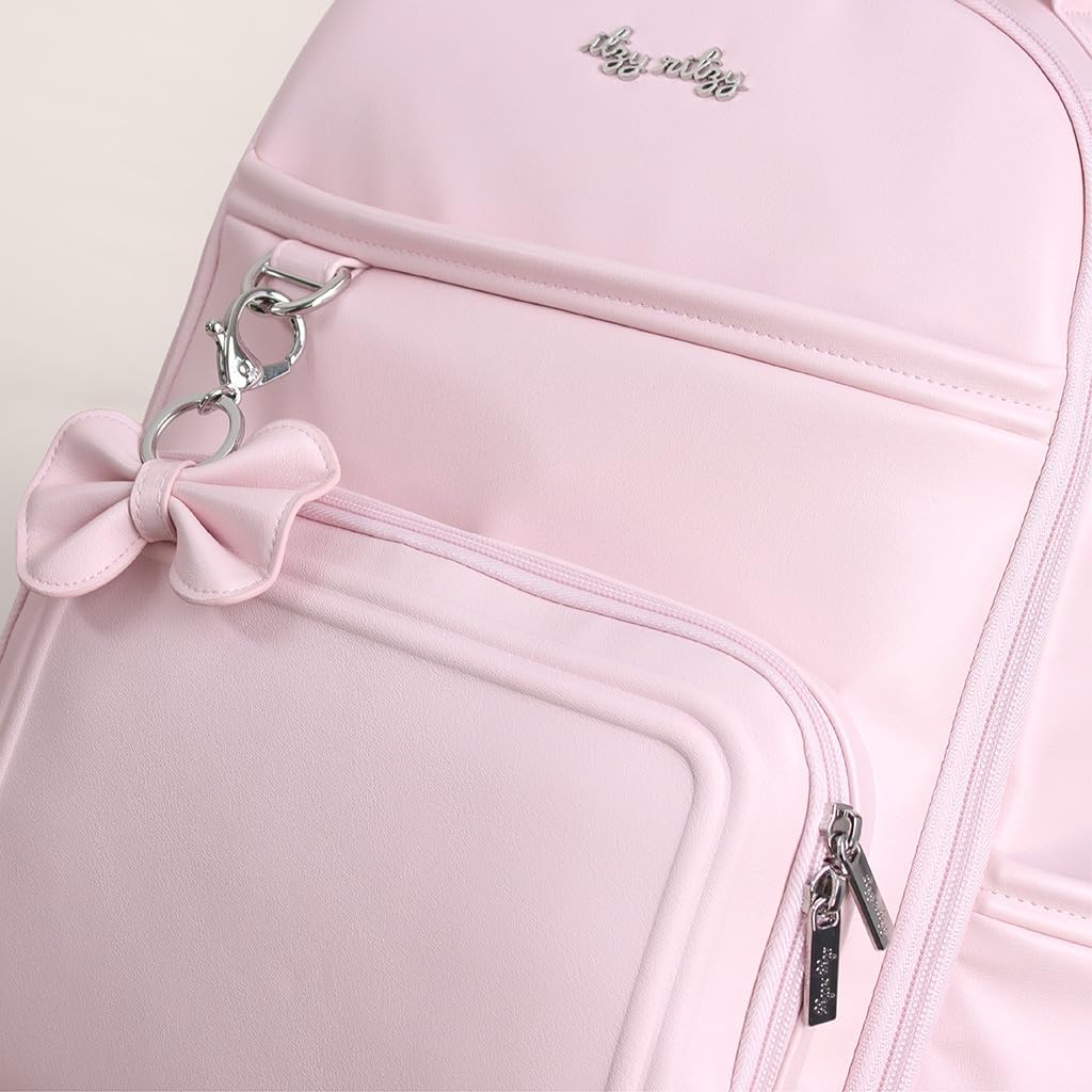 Itzy Ritzy Diaper Bag Backpack – Large Capacity Boss Plus Baby Backpack Diaper Bag Featuring 19 Pockets, Changing Pad, Stroller Clips, and Comfortable Straps (Pink Ribbons & Roses) Large Ribbons & Bows