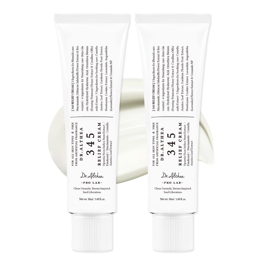 Dr.Althea 345 Relief Cream | Moisturizer for Soothing Recovery and Blemish Care with PDRN & Niacinamide | Korean Vegan Skin Care for All Skin Types, 1.69 Fl Oz (Ver.2 - Pack of 2)