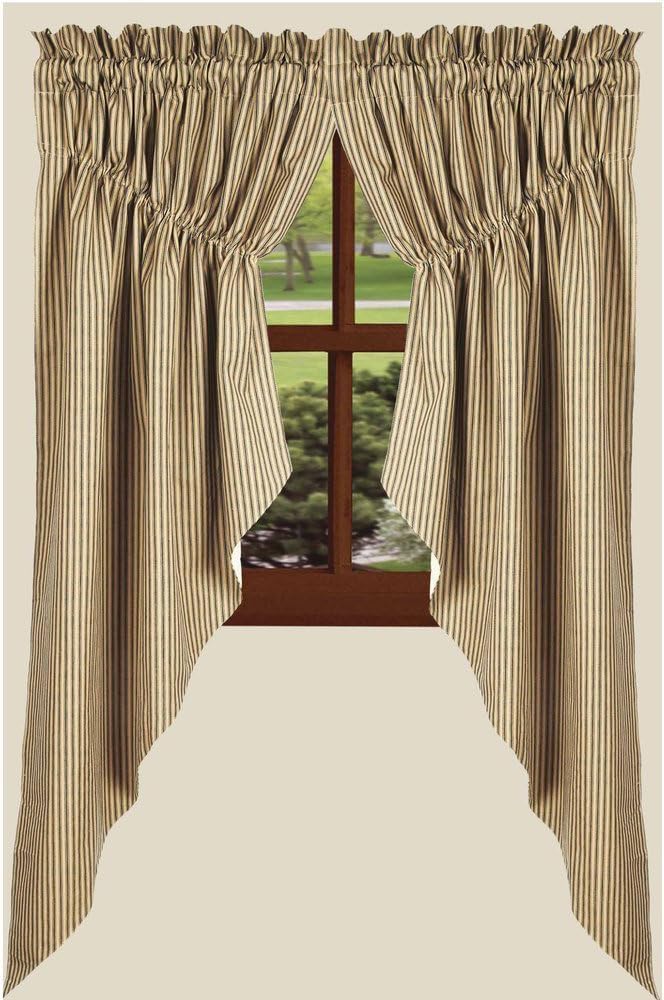 York Ticking Black - Nutmeg Cotton Gathered Swag 72" x 63" Country Curtains for Living Room, Farmhouse Style Kitchen Swag, Basement Primitive Curtain for Window Treatment