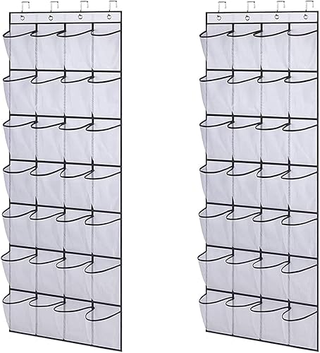 Magik Organizadores de zapatos para colgar sobre la puerta, 28 bolsillos, sandalias colgantes para dormitorio (paquete de 2, blanco y negro)