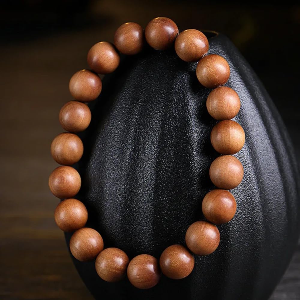 Braccialetto con perline di Buddha in legno di sandalo, 10 mm, con nome intagliato naturale, senza pietre preziose