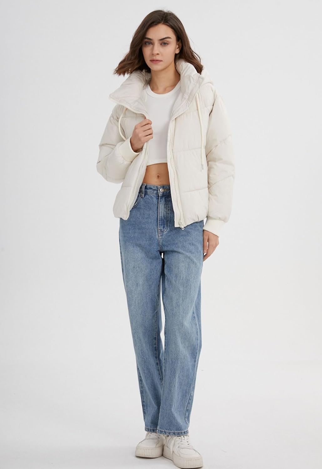 Gihuo Women's Crop Hooded Puffer Jacket Zip Up Winter Quilted Warm Short Jacket Outerwear - Image 5