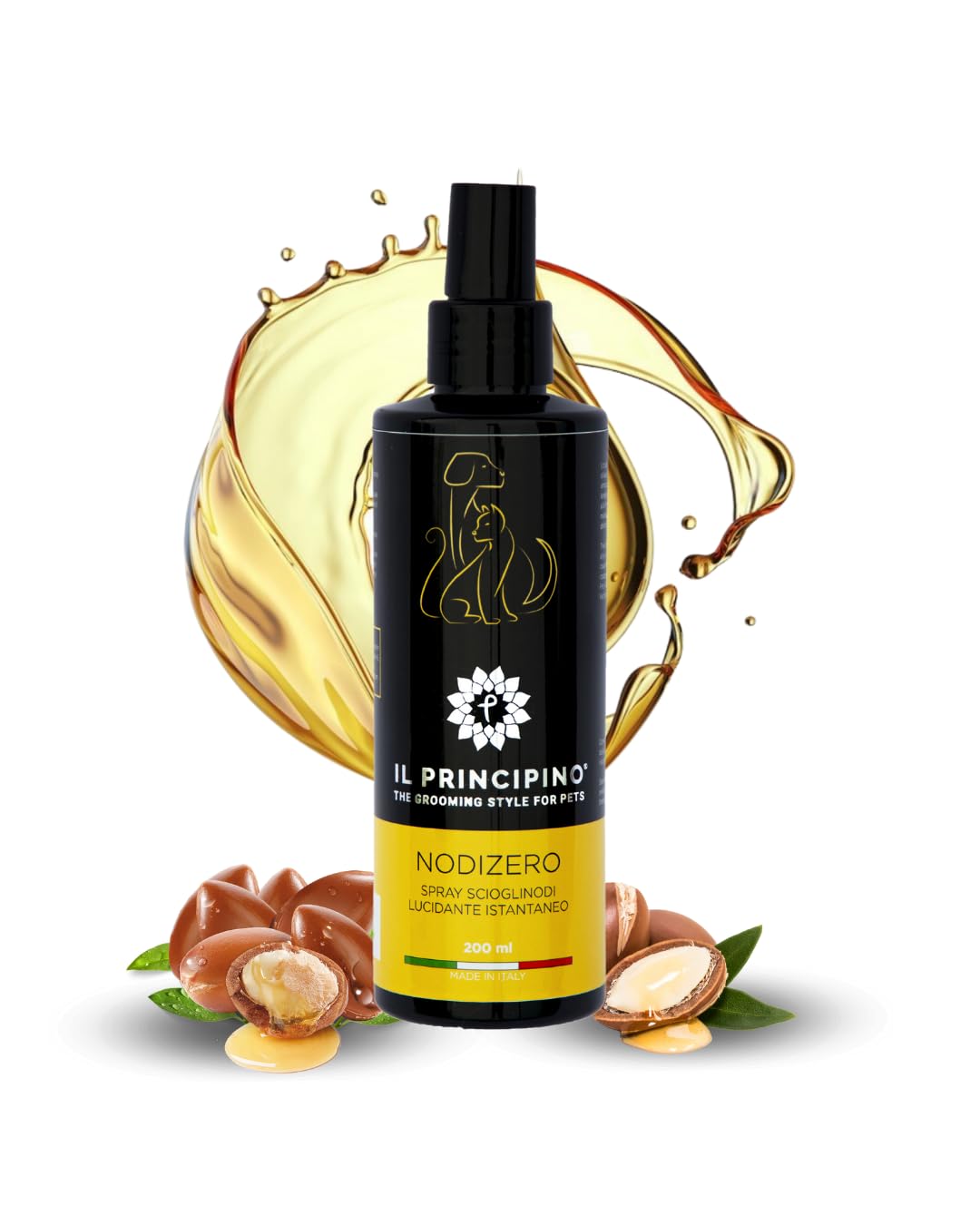 Il Principino - Spray Démêlant chien et chat, idéal pour dissoudre nœuds, demelant chat poils longs, démêlant efficace poils de chien, aide le brossage, illumine,empêche la formation des nœuds 200 ml