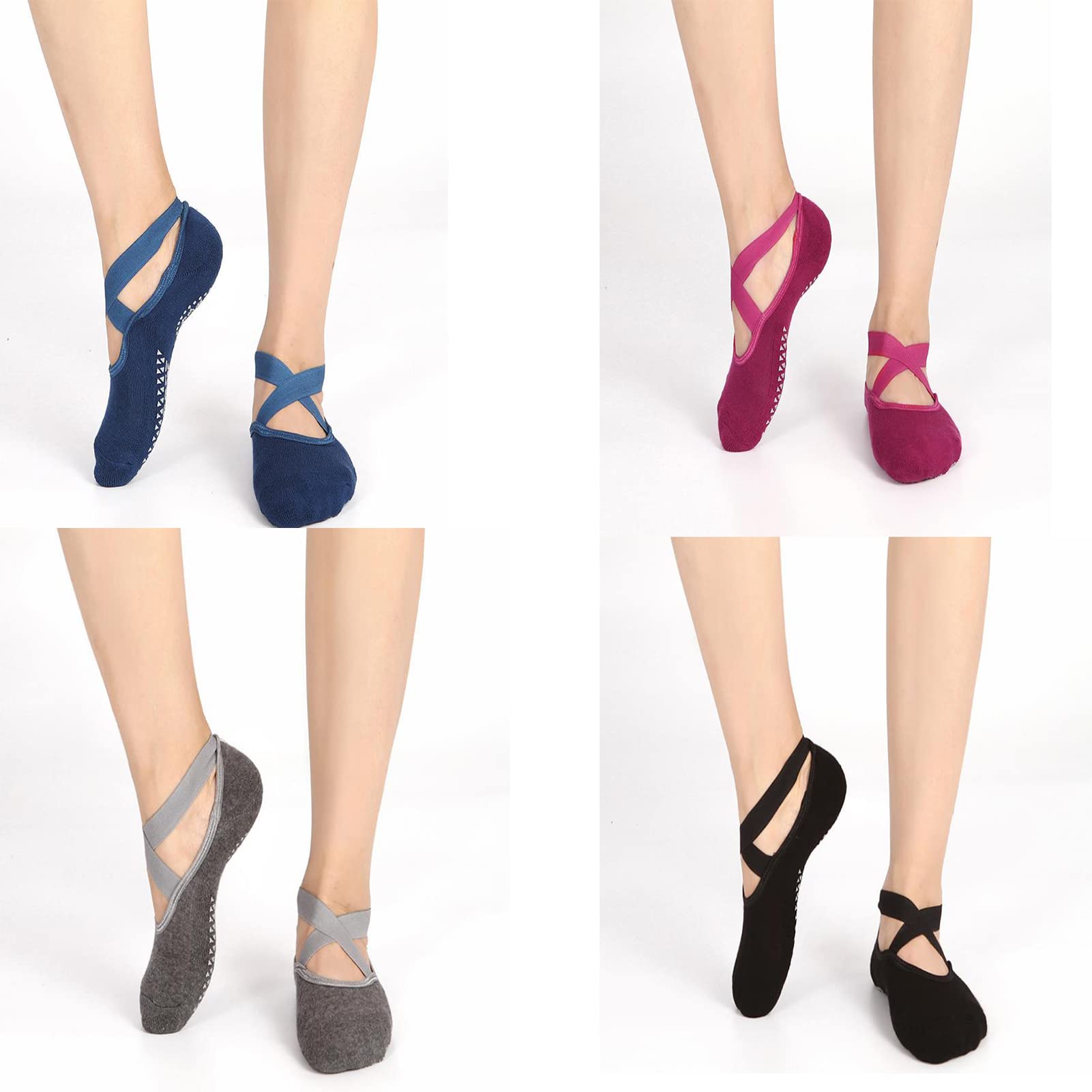 SHENGMEIYoga Socks for Women, Yoga Socks, Pilates Socks, Ideal for Pilates, Ballet, Dance, Barefoot Workout (4Pair)