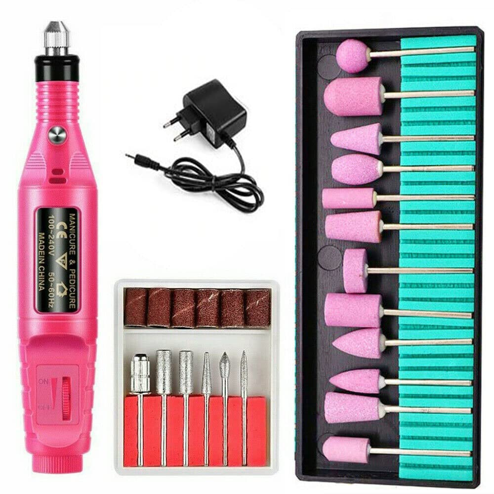 Electric Nail File Art Drill Machine Manicure Pedicure Portable Bits Kit Tool Complete Set Includes 6pcs Metal Bits , 6pcs Sanding Bands. Can Do Various Nail Style, Can Be Used In Household Use Or Professional Salon-image-14