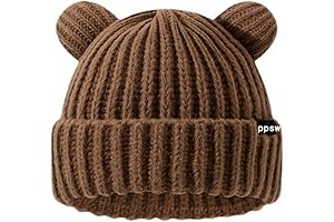 Adult Warm Knit Beanie Hat for Winter, Cozy Fleece-Lined Ski Hat with Cute Bear Ears