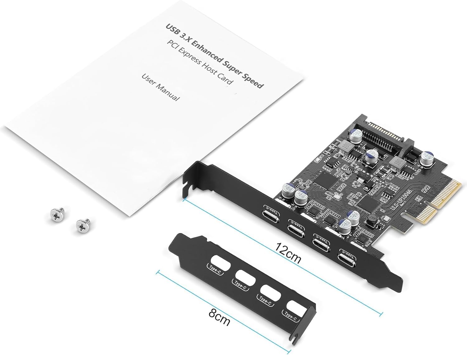 PCIe USB 3.2 Gen 2 Karte mit Intern 15-poliger Steckverbinder | 10Gbps, PCI Express x4/x8/x16, Low Profile, Front platten adapter, 4 Ports USB C, Normales/Kleines Computergehäuse, Windows