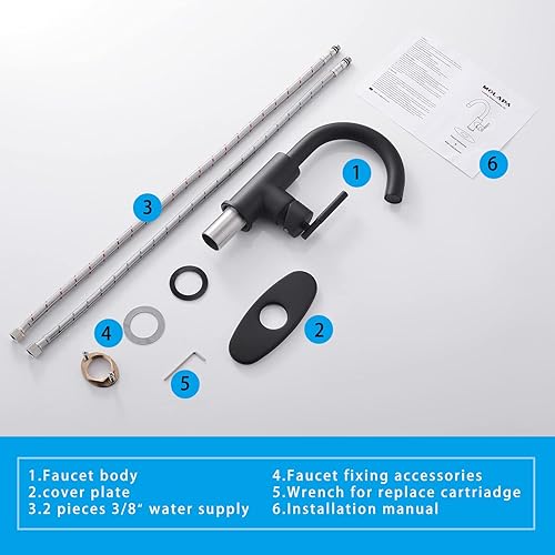 Miniatura 9 de Grifo de fregadero de barra de un solo mango, color negro mate, boquilla giratoria de un agujero, incluye placa de cubierta de 6 pulgadas