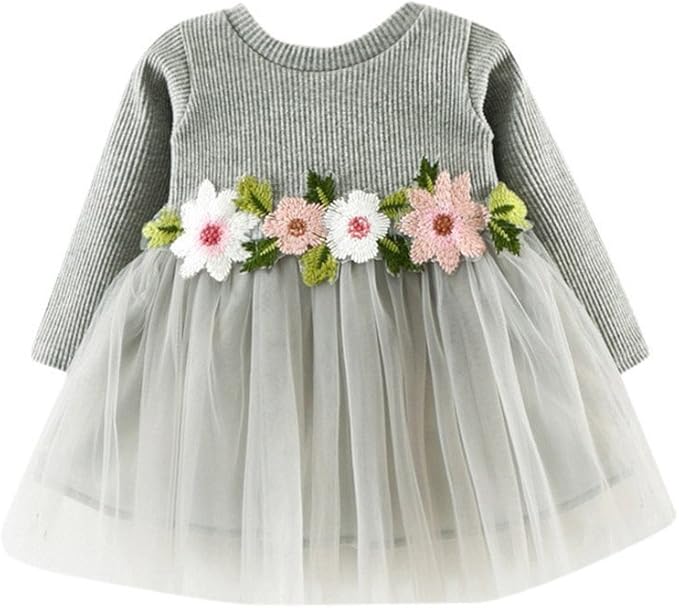 Amazon Co Jp ベビー服 子供服 女の子 秋冬 長袖 ドレス おしゃれ 花柄 薄絹 プリンセス ドレス ワンピース パーティー 結婚式 服 ファッション小物