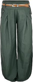 Cindeyar Damen Haremshose Elegant Pumphose Lange Leinen Hose mit Gürtel Aladin Pants