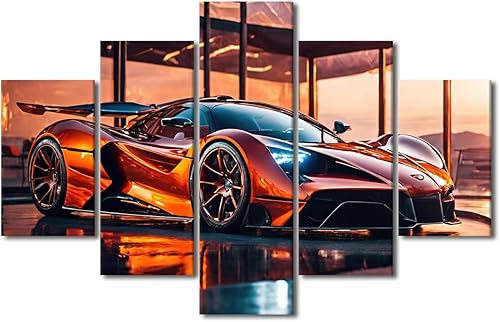 Miniatura 29 de TUMOVO Pintura retro para motocicletas, impresiones artísticas de motocicleta Cyberpunk, 5 piezas, lienzo, arte de pared, arte de pared Giclée,