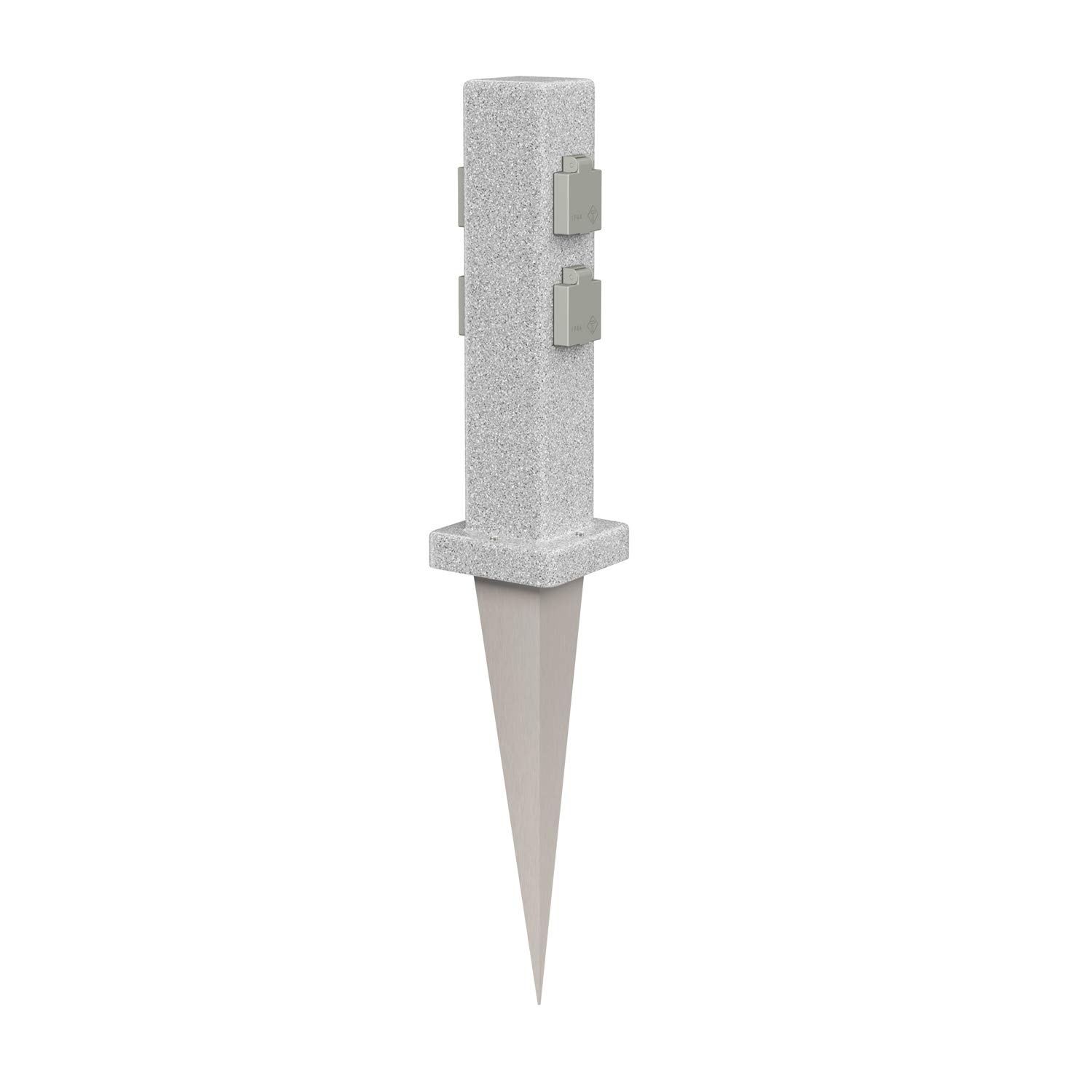 ledscom.de Garten-Steckdosen-Säule Pock mit Erdspieß für außen, 4-Fach, Stein-Optik, eckig, 39,5cm