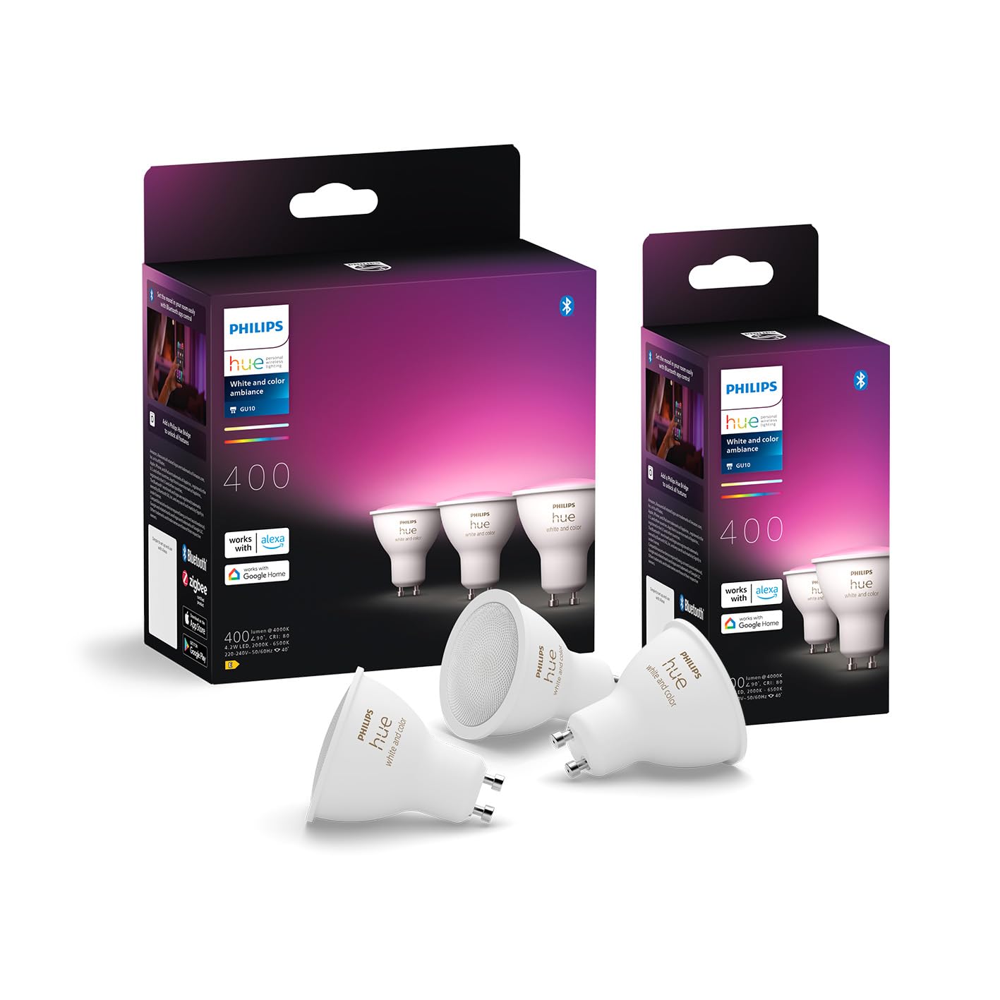 Philips Hue White & Color Ambiance GU10 LED Spot 5er Pack (400 lm), dimmbare LED Lampen für das Hue Lichtsystem mit 16 Mio. Farben, smarte Lichtsteuerung über Sprache und App