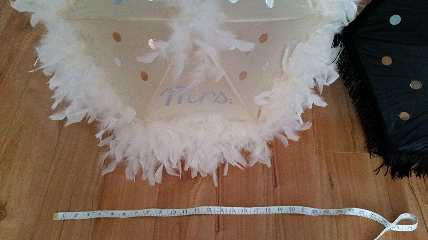 Mr. and Mrs. Second Line Umbrella Parasol- Black and White Feather New Orleans Wedding