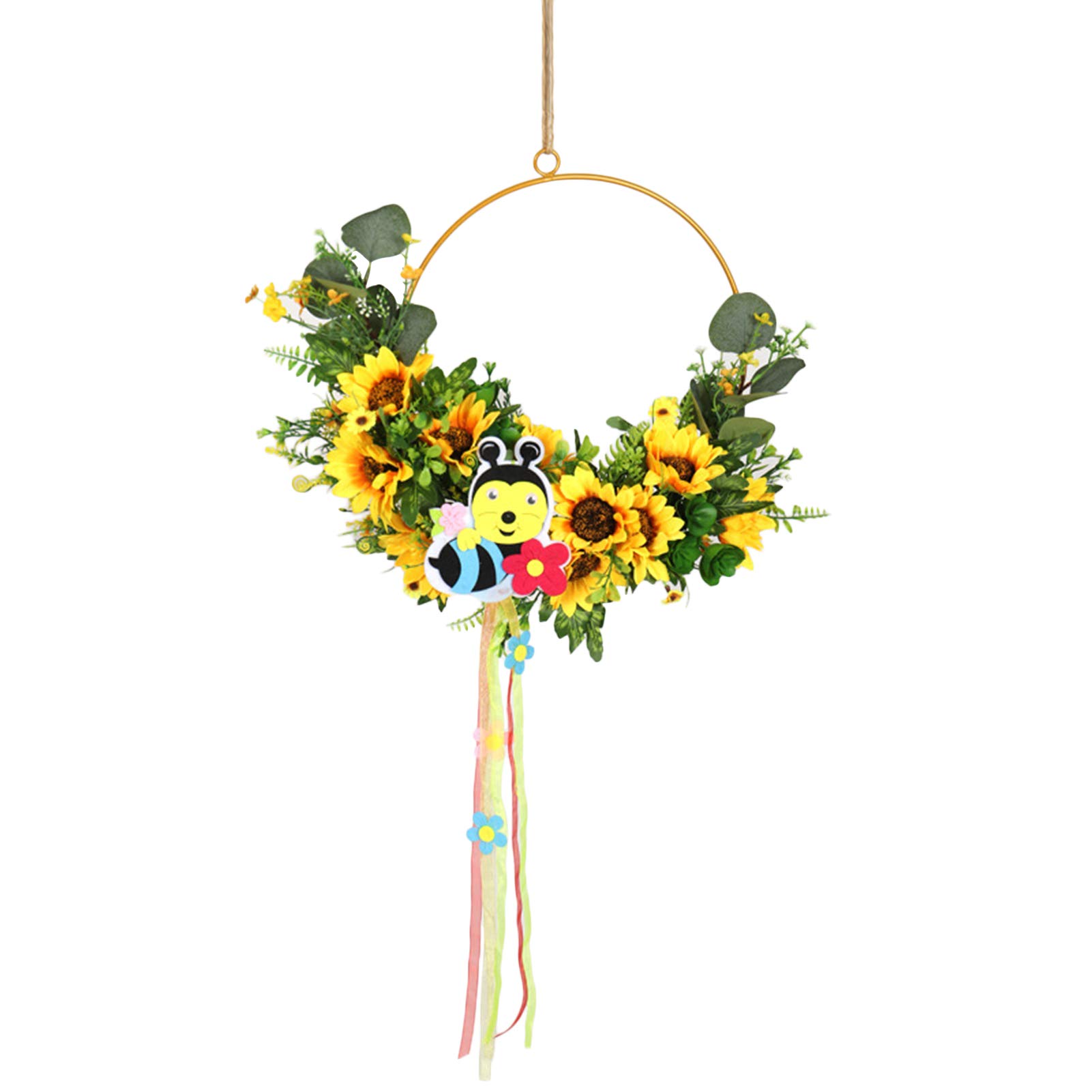 LIU- Biene Tag Sonnenblume Schmiede Eisen Kranz Handgemachte Frühling Front Tür Kranz Für Home Bauernhaus Garten Feier Party Decor