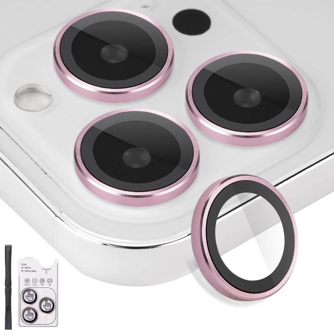 Protecteur d'objectif iPhone 16 Pro rose avec anneau alu - 7