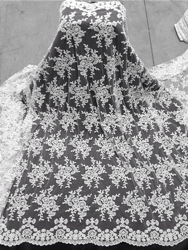 White Mesh w/ Embroidery Sequins Hand Beaded Lace Fabric 52" Wide By the Yard