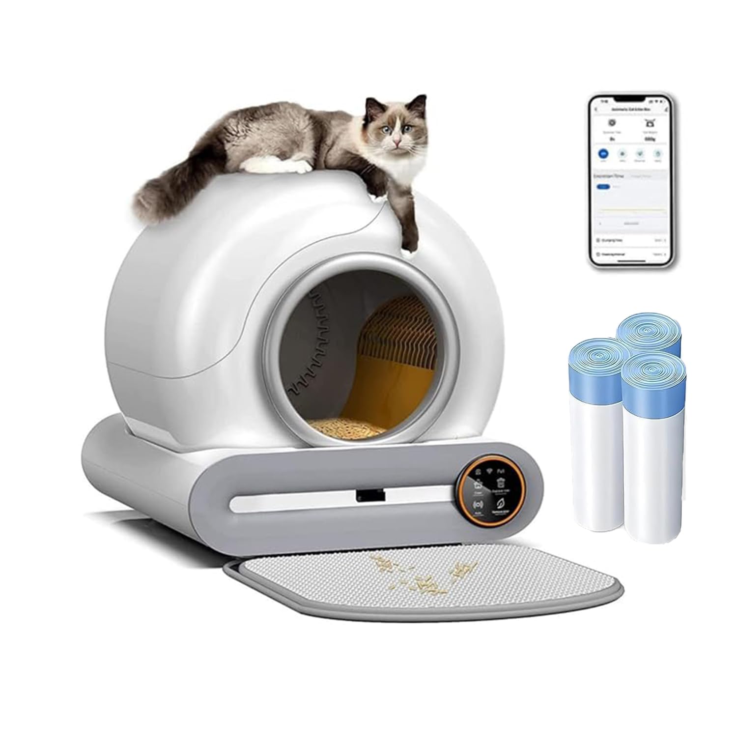 Caja de arena autolimpiable, eléctrica, autolimpiante, caja de arena automática con aplicación, cerrada para varios hogares de gatos, tamaño XXL, aislamiento de fragancias