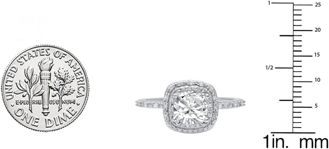 Dazzlingrock Collection 6mm Cushion Lab Created Gemstone & Round Diamond Women Engagement Ring, 10K Solid White Gold