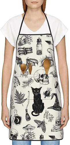 Miniatura 3 de Delantales para mujeres y hombres, delantales de chef con bolsillos para decoración de cocina, barbacoa, cocción, hornear a la parrilla