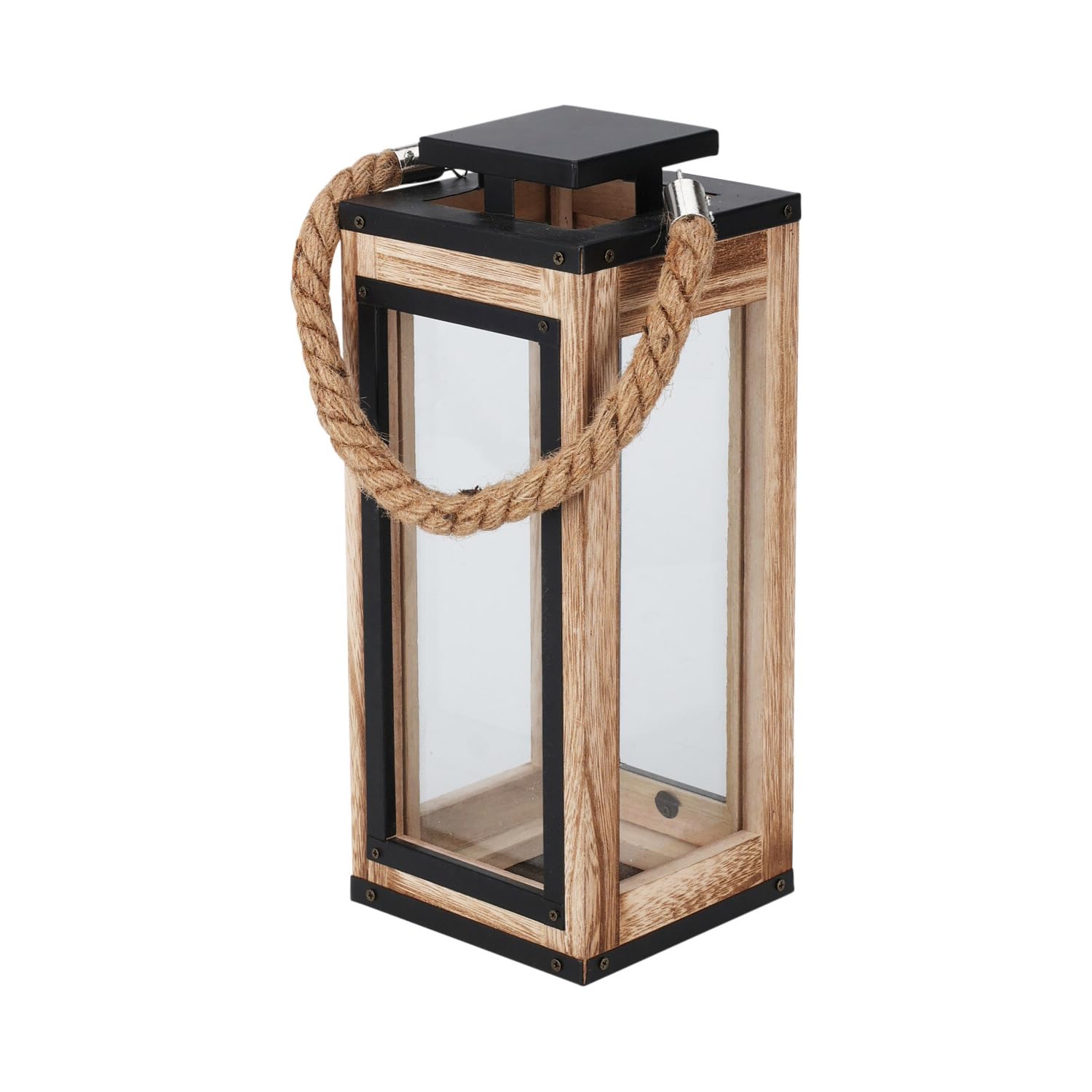 Mojawo 2-teiliges Laternen-Set aus Holz mit Metalldach - dekorative Deko-Laternen mit Tür & Glas - für drinnen & draußen, ca. 32 + 50 cm hoch