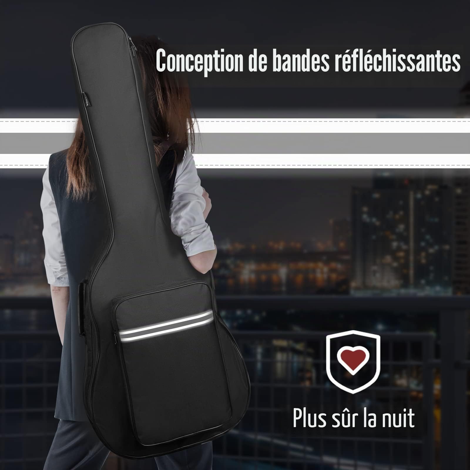 CAHAYA Sac de Transport pour Guitare Classique de 99 Pouces, étui Souple, Rembourrage de 6 mm, Sac à Dos pour Guitare avec Grande Poche, Bandes réfléchissantes modèle CY0288, Noir, Classical Guitar