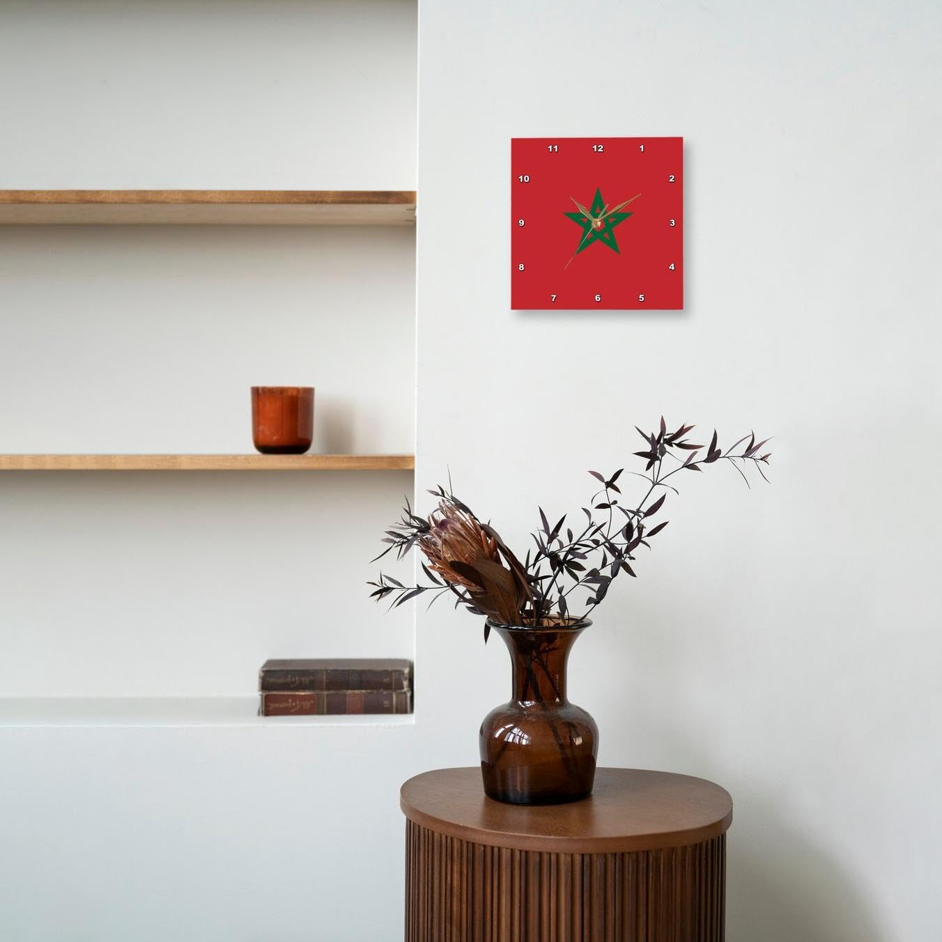 3dRose DPP_158383_3 Flag of Morocco Moroccan Red with Green Pentagram Star Seal Ensign Africa African World Country Wall Clock, 15 by 15-Inch