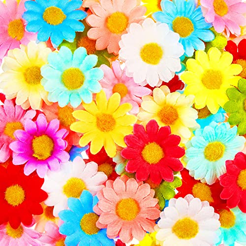Waydress 200 Pcs Faux Daisy Flower Heads for Craft Mini Fabric Daisy Flower Heads Bulk 1. 57 Inch Artificial Fake Small Daisies Art DIY Craft for Summer Wed Birth Party Decor (Mixed Color)