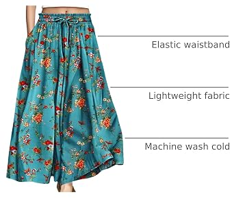 YESNO Women Wide Leg Pants Summer Floral Boho Palazzo Pants Casual High Waisted Flowy Crop Trousers with Pockets PSC