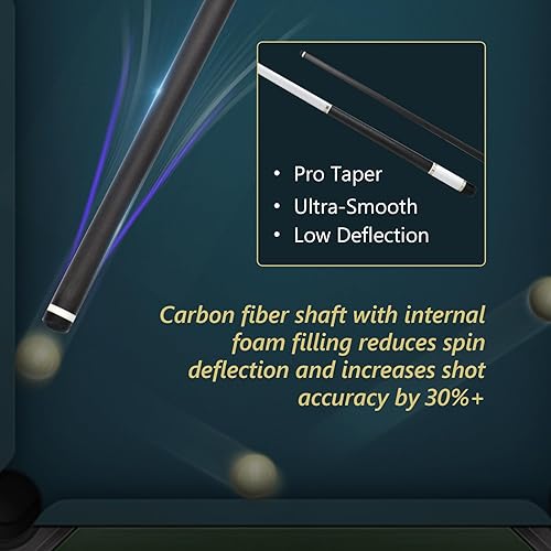 Miniatura 3 de Taco de piscina de fibra de carbono con puntas de 0.492 in, palo de piscina profesional para adultos de baja desviación, eje cónico PRO de carbono