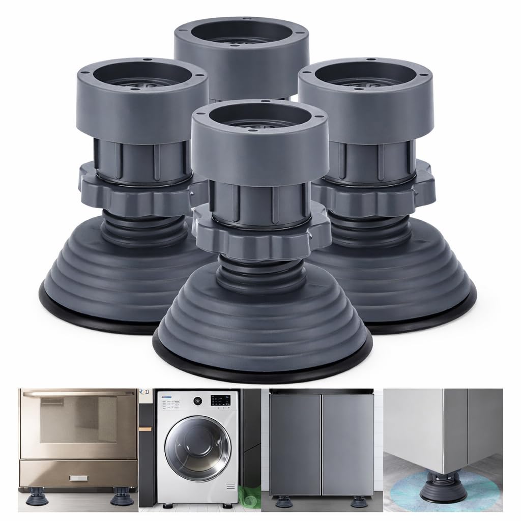 Taggy Adjustable Anti-Vibration Pads for Washing Machine, Fridge, Dryer – Noise Reduction, Heavy Duty Load Bearing, Height Adjustable Base – Set of 4 Shockproof Stand Feet