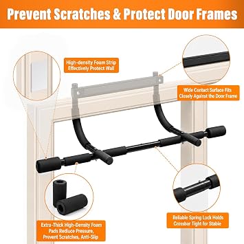 Wall Mounted Pull Up Bar, 4 Grip Positions, 2 Suspension Anchors