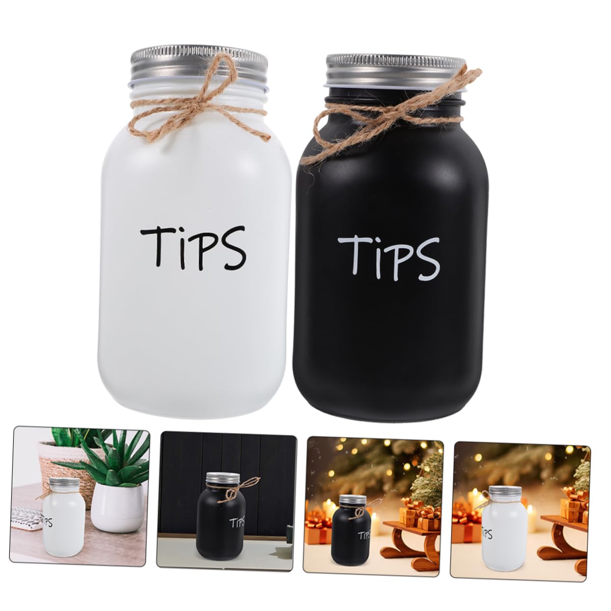 GARVALON Salvadanaio in Vetro 2 Pezzi Capacità 1000ml Vasetti per Mance Decorativi e Portamonete per Bar Ristorante Negozi Design Semplice e Creativo