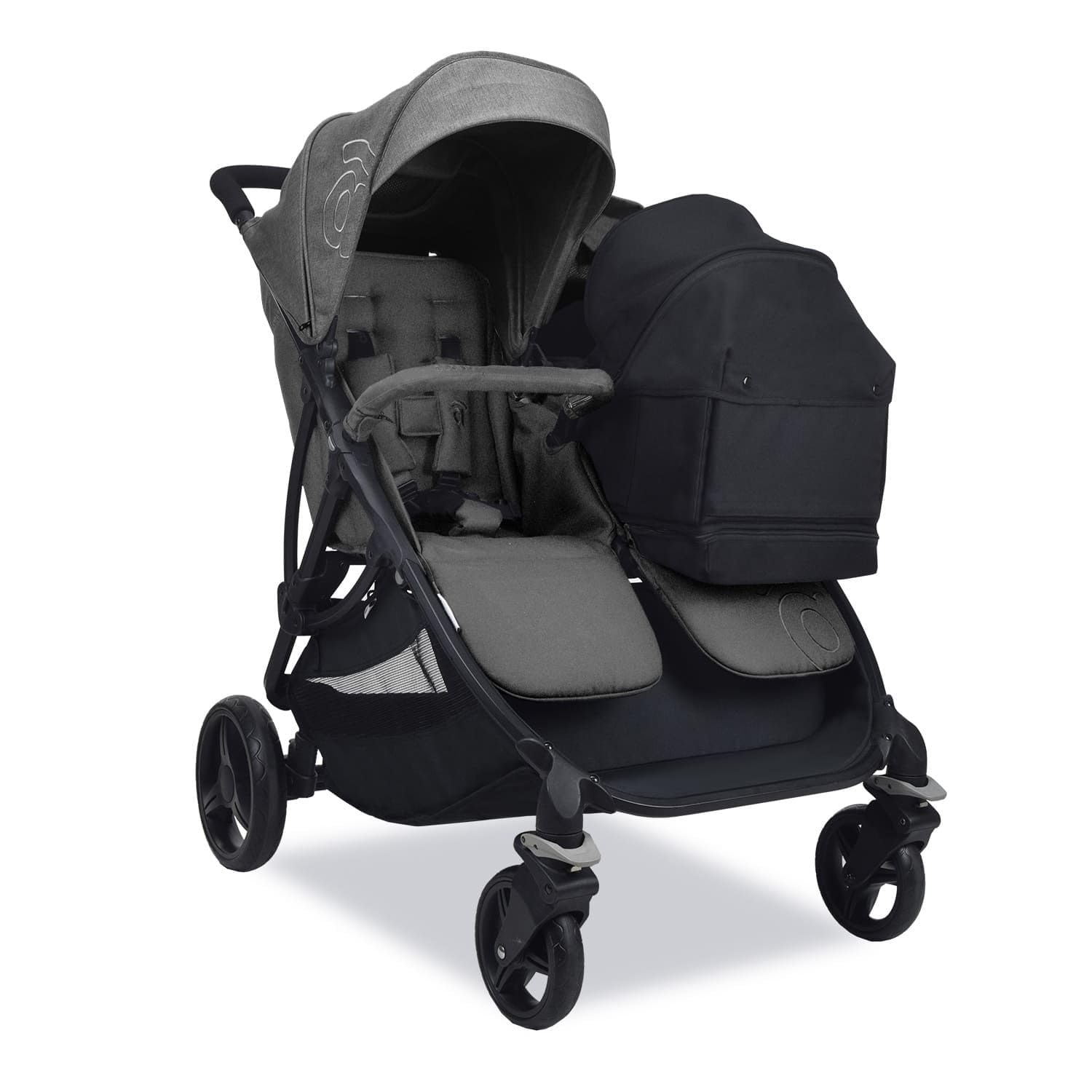 Asalvo CARRYCOT Capazo para Silla Doble Bro, Asas de Transporte, Capota con ventilación, Plegado Compacto, Colchón Incluido, Desde 0 Meses hasta 9kg, Negro