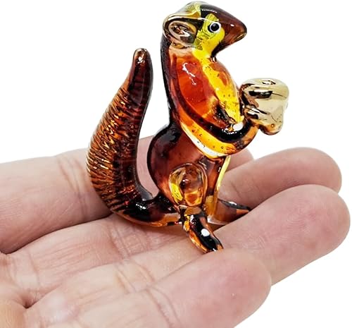 Miniatura 3 de WitnyStore Pequeña figura de ardilla dorada marrón de 1 pulgadas, figura miniatura de cristal soplado a mano, ardillas de ardillas, roedores de