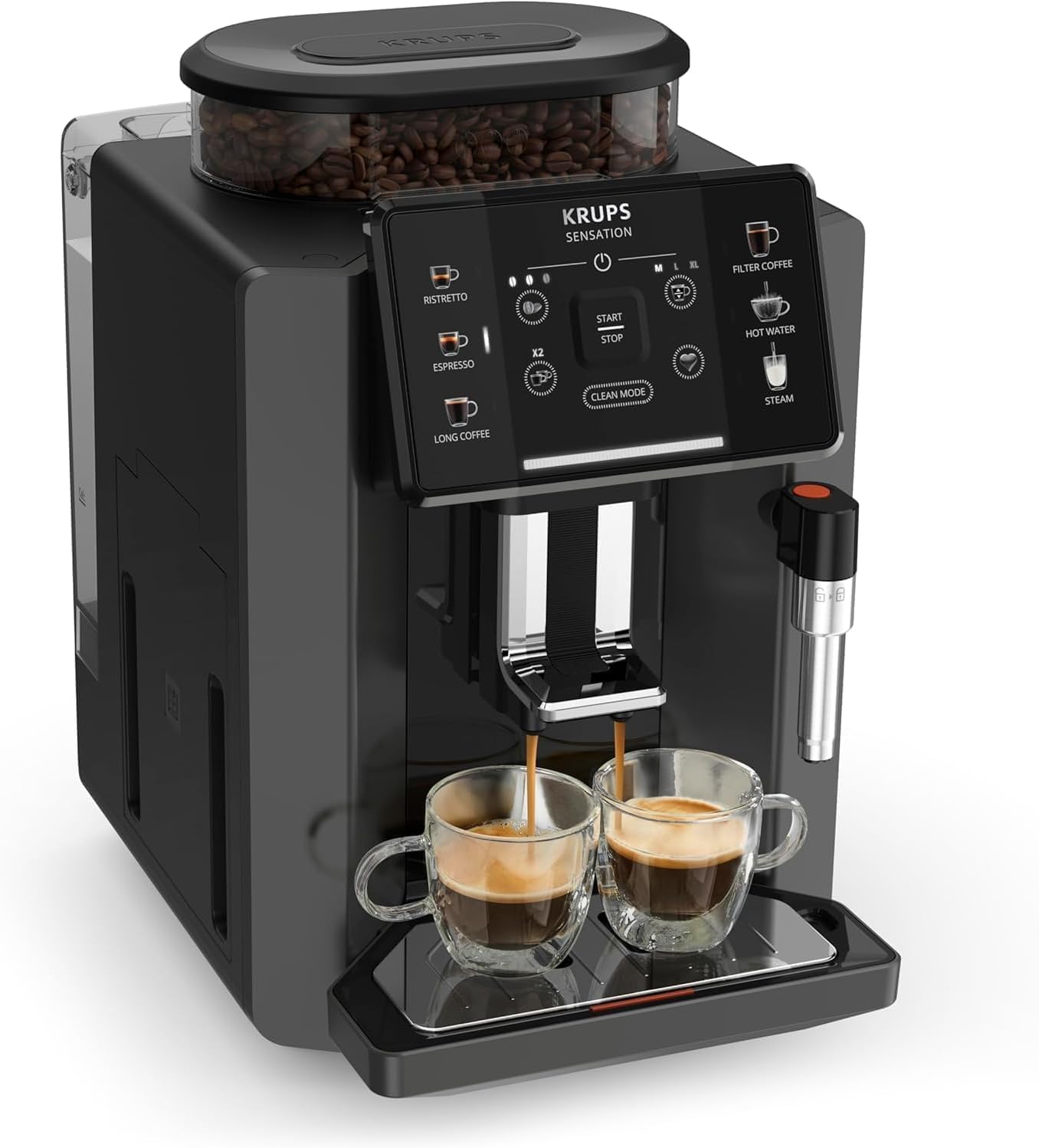 Krups Sensation C50, Cafetera superautomática, Potencia 1450W, Fácil uso, 5 tipos bebidas, Fácil mantenimiento, Alertas lumínicas, Cómoda limpieza, Ajustes personalizados, Boquilla vapor, EA9108