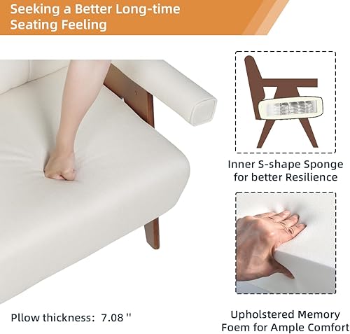 Miniatura 4 de AODAILIHB Juego de 2 sillas modernas de mediados de siglo, sillas decorativas de tela de lino beige, brazos de madera con bolsa suave, sillas de