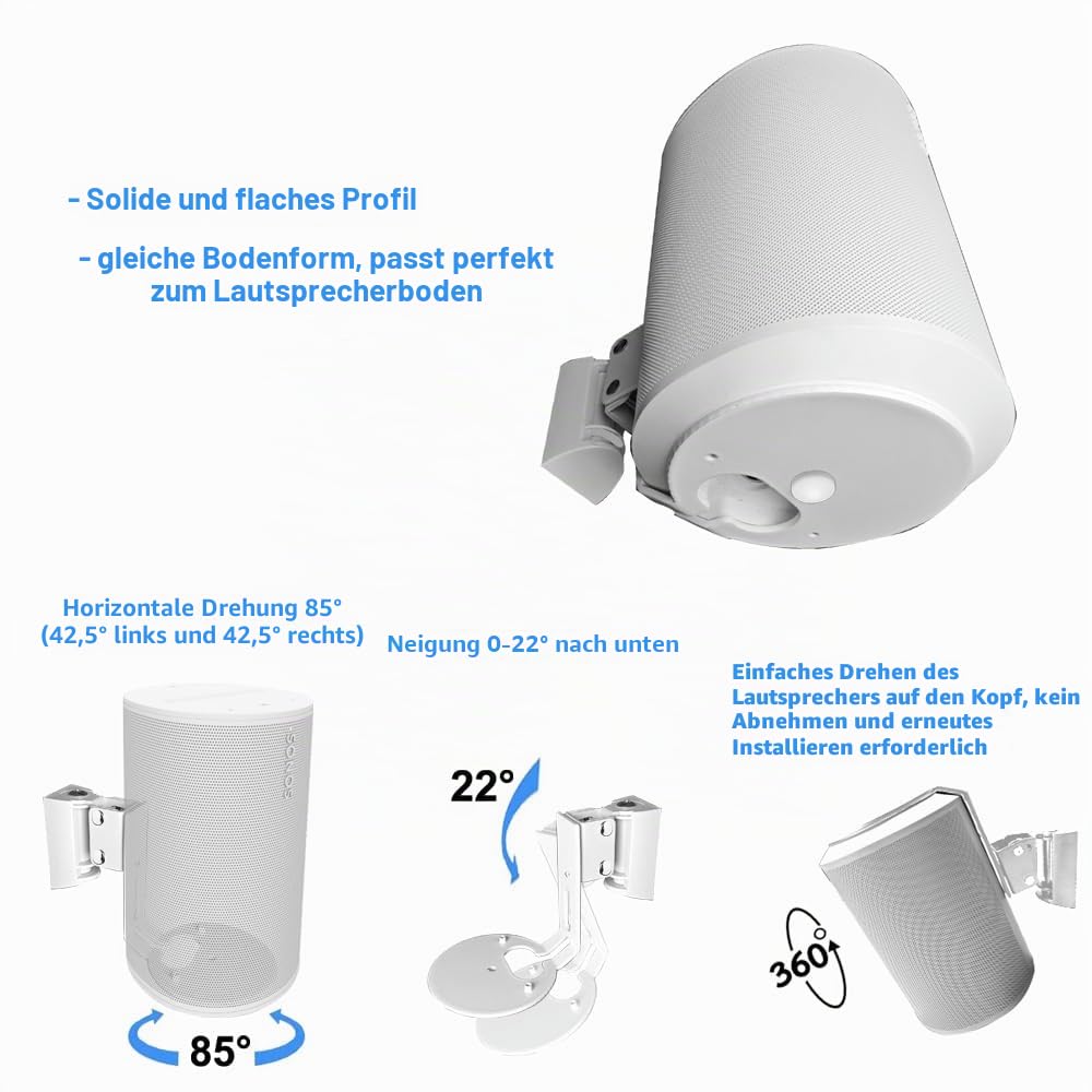 Wandhalterung Paar(2 Stück) für Sonos Era 100 Lautsprecher(Schwenkbar und neigbar,kompatibel mit Sonos Era 100,Weiß Paar)